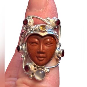 RARE Sajen Sterling silver ring goddess red jasper garnet moomstone Bale…
